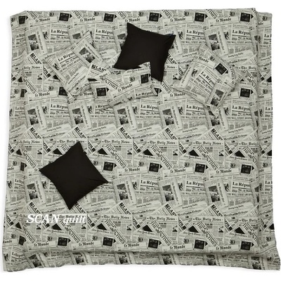 SCANquilt přehoz na postel SOFA noviny černá 240 x 260 cm