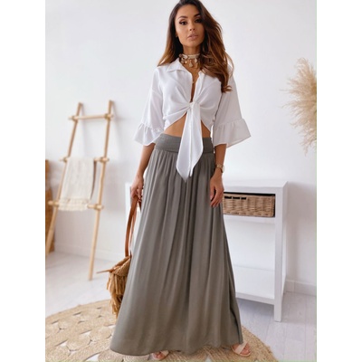 Fashionweek dlouhá maxi letní sukně ze vzdušného materiálu MF266 khaki