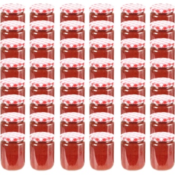 Image 1 of vidaXL Стъклени буркани за сладко с бяло-червени капачки 48 бр 230 мл (50798)