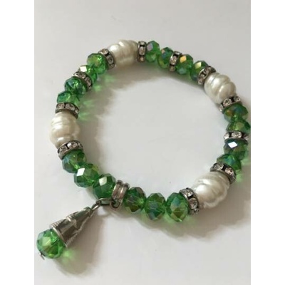 Fashion Jewelry náramek zelený s perlami 2-a147