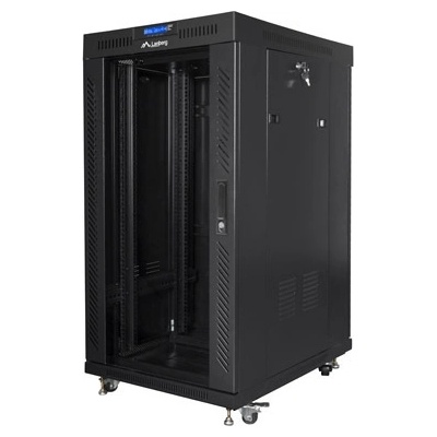 Lanberg Комуникационен шкаф, Lanberg rack cabinet 19" free-standing 22U/600x800 (flat pack) with glass door lcd black v2 (FF01-6822-12BL)
