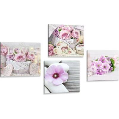 Set obrazů romantické květiny s nápisem Love - 4x 40x40