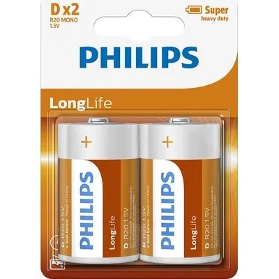 Philips Longlife батерия R20 (D), 2-blister (R20L2B/10)