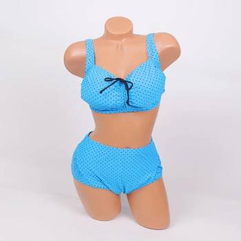 Image 1 of Светлосин бански с малки черни точки - чашка d