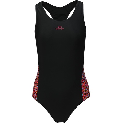 Slazenger Дамски бански костюм Slazenger Splice Racerback Swimsuit Womens - Black/Fuschia