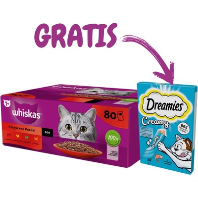 Whiskas Adult Classic Meals hovädzie kuracie jahňacie hydina 80 x 85 g