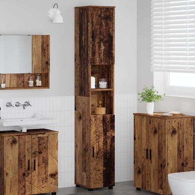vidaXL Шкаф за баня със съхранение Старо дърво 30 x 35 x 192 см (883342)