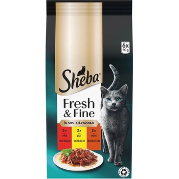 Sheba Fresh & Fine консерви за котки, пилешко, говеждо и агнешко 6 x 50 г