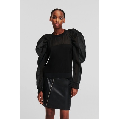 Karl Lagerfeld Organza Sleeve Sweatshirt Black