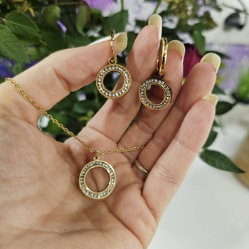 Колие и обеци с кръгла форма златисти