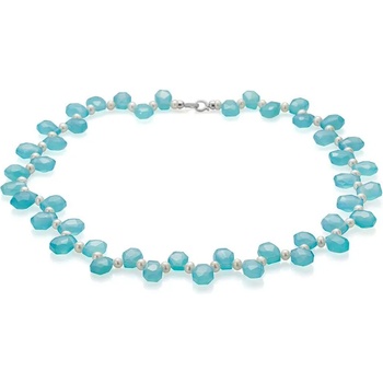 Image 1 of Swan Колие със сладководни бели перли и халцедон RCALZNW2 Swan