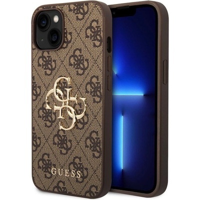 GUESS Предпазен калъф Guess PU 4G Metal Logo за iPhone 15, кафяв