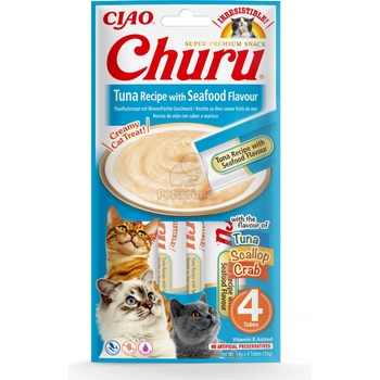 INABA Cat Ciao Churu кремообразна храна за котки - риба тон, морски плодове 4 x 14 г