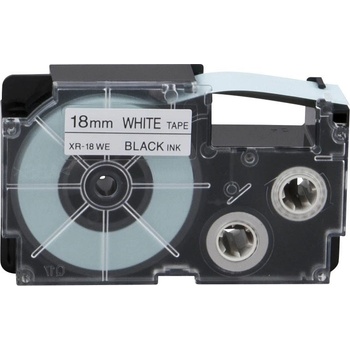 Casio XR-18WE1, 18mm x 8m, черен печат/бял фон, оригинален лента (XR-18WE1)
