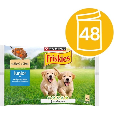 Friskies Junior kuře a mrkev ve šťávě 48 x 85 g
