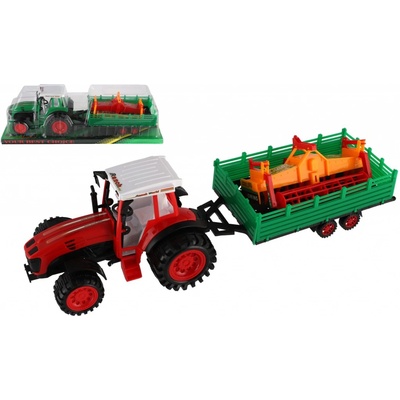 Teddies Traktor s vlekem s kombajnovým válcem plast 46cm na setrvačník 2 barvy v blistru
