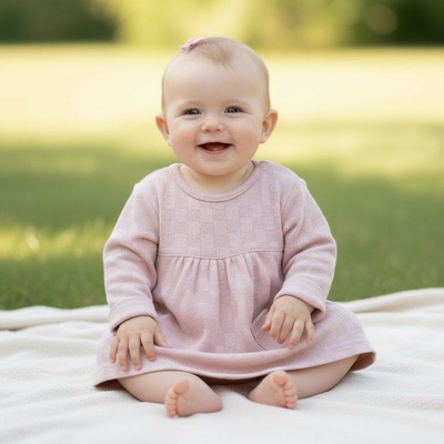 Baby Service Kojenecké šaty dlouhý rukáv růžová vzor obdélník – Zboží Dáma