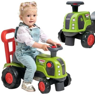 Falk Traktor Baby Claas s volantem, klaksonem, přívěsem, hráběmi a lopatou