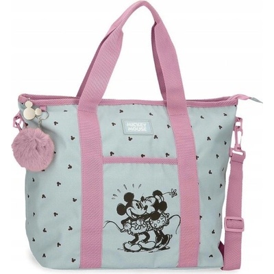 Dámska taška Mickey & Minnie Kisses svetlomodrá s ružovými detailmi 22 l