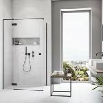 Radaway Правоъгълна душ кабина с люлееща се врата Radaway Essenza KDJ 120x75 см матово черно-прозрачно лява (1385042-54-01L+1384049-01-01)