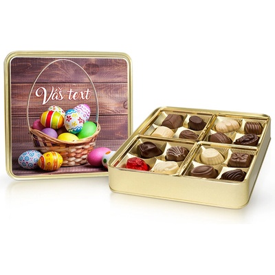 Selllot Velikonoce výběr belgických pralinek v plechové dóze s vlastním textem 400 g