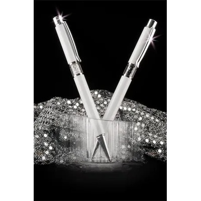 Art Crystella Химикалка, бяла, с бял кристал swarovski в средата, 14 см, art crystella 1805xgl201 (1805xgl201)