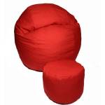 Pufrelax Комплект, Барбарон с табуретка за крака, 500л. Matusalem - Montana Red, Перящ се калъф, Подходящ за деца, Пълнеж с микс от мемори пяна и дунапрен, Гама Diamond