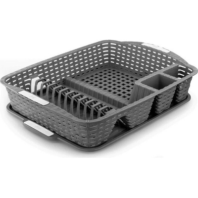 MEGA PLAST Mega Plast, Odkapávač na nádobí, polyratan, 47,5 x 37,5 x 9 cm, šedá metalíza