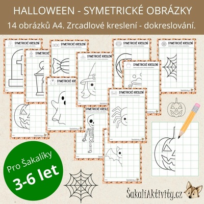 HALLOWEEN - symetrické obrázky/kreslení Provedení: Polotovar - tištěný + laminovaný + potřebné doplňky