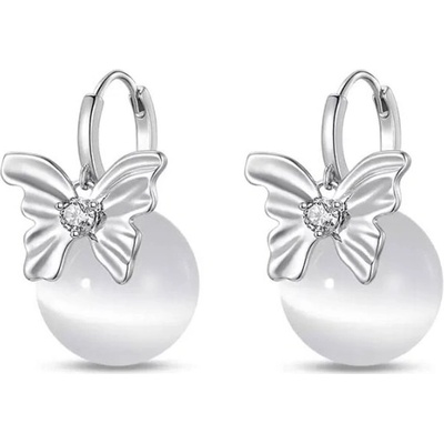 JAY Elegantní náušnice s motivem motýlka a kouzelným kočičím okem JAY-9090-ZS56108 Stříbrná