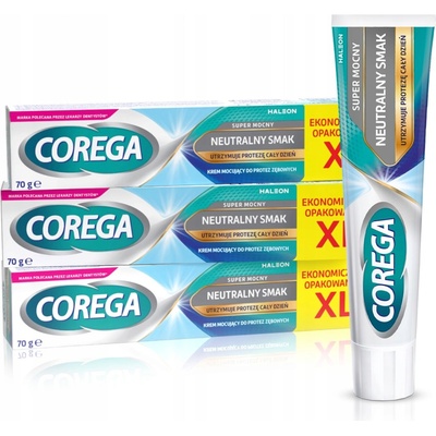 Corega Super silný fixační krém na zubní protézy s neutrální chutí 3 x 70 g