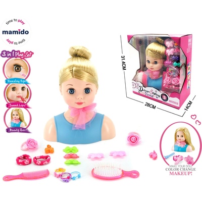 Mamido Česacia hlava s doplnkami a make-up modrá, blondína