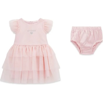 Guess Нежна елегантна рокля в розово за бебе момиче с тюл и памперс гащички Guess