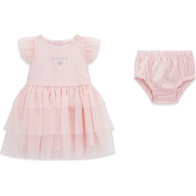 Guess Нежна елегантна рокля в розово за бебе момиче с тюл и памперс гащички Guess