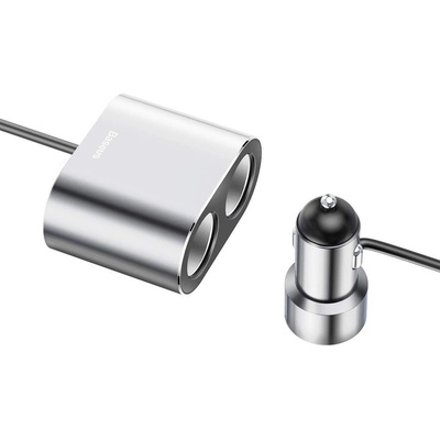 Baseus One to Two Car Charger - зарядно за кола с два USB изхода и удължител с два допълнителни извода за запалка (сребрист)