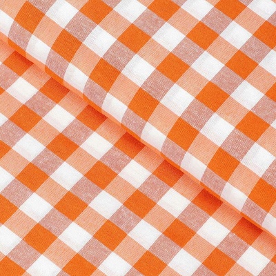 Dekoračná látka Rebeka RE-005 Oranžovo-biela kocka stredná - šírka 140 cm
