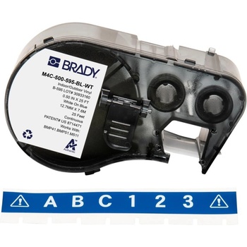 Brady M4C-500-595-BL-WT / 170813, 12.70 mm x 7.62 m, Винил, бял печат / син фон (170813)