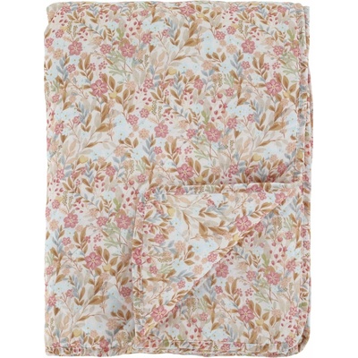 Chic Antique Prošívaný přehoz Aix Flowers Rose/Sky Blue 130 × 180 cm, růžová barva, textil