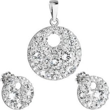 Evolution Group sada šperkov s kryštálmi Preciosa náušnice a prívesok bielej okrúhle 39148.1 crystal