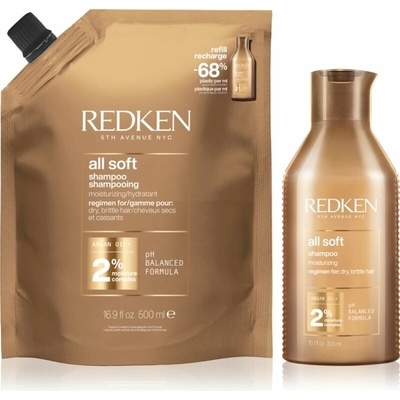 Redken All Soft Redken All Soft vyživujúci šampón 300 ml + Redken All Soft vyživujúci šampón pre suché a slabé vlasy 500 ml kozmetická sada