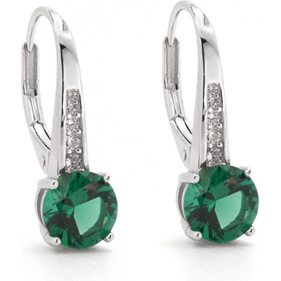 Rafity stříbrné náušnice se smaragdem a zirkony E0092KL-09 zelené