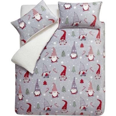 Catherine Lansfield Сиво двойно удължено спално бельо от микроплюш 230x220 cm Festive Gnomes - Catherine Lansfield (BD/55627/W/KQS/GY)