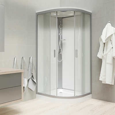 Mereo sprchový box čtvrtkruh 80 cm zadní stěny bílé SMC vanička se stříškou sklo Point ALU satin CK35172KBSW