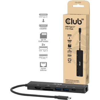 Club 3D USB Hub - CSV-2553 (USB-C към USB-C, 2xUSB-A, HDMI, RJ45, SD/MicroSD, 100W PD, 4K60hz) (CSV-2553)
