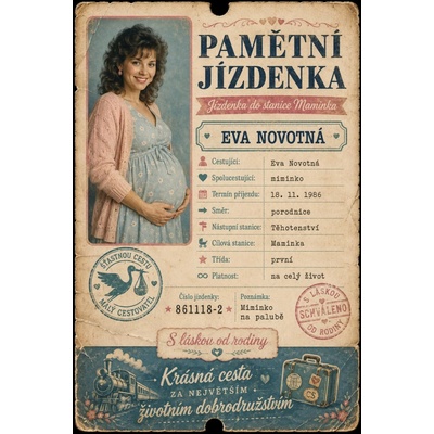 Bezvadary.cz | Originální dárek pro nastávající maminku – pamětní jízdenka s vlastní fotografií - A5 (21x15cm) jízdenka 19