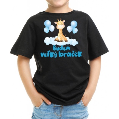 Fajntričko Kids detské tričko Žirafa Budem veľký braček čierna