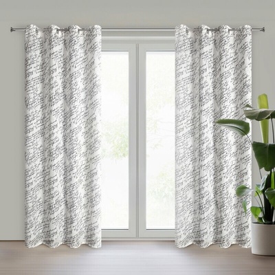 Takoy Závěs přírodní barva, černá z látky s přídavkem lnu zdobená originálním potiskem 140x250 cm očko - EDITH-HF-478531 | 140 x 250 cm