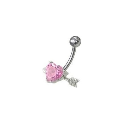 S4U Stříbrný piercing do pupíku srdíčko probodnuté (růžová) BP01020-P