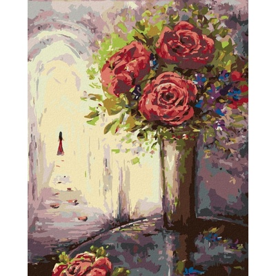 Zuty Malování Podle Čísel Růže Ve Váze A Žena V Dáli 80 x 100 Cm Plátno 8596530106067