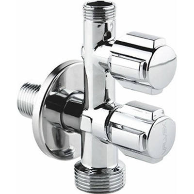 Ventil rohový dvojitý 1/2,x3/8,x3/4,, s rozetou, chrom – Zboží Mobilmania